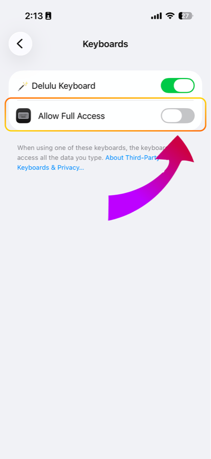 Step 6: ALLOW FULL ACCESS