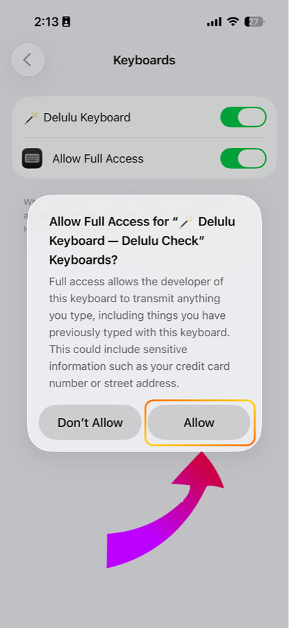 Step 7: TAP ALLOW